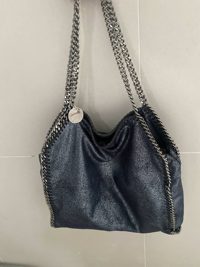 STELLA MCCARTNEY women's grey glitter effect faux suede Falabella handbag