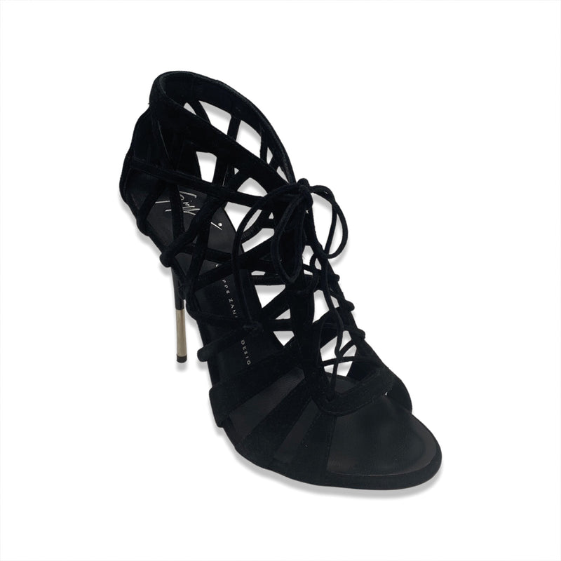 pre-loved GIUSEPPE ZANOTTI black suede lace up heels