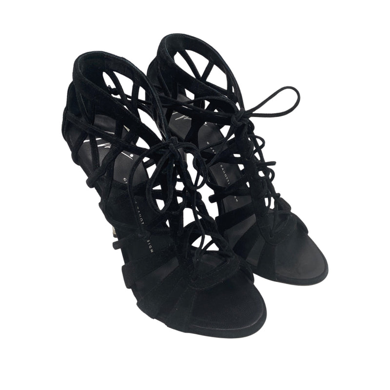 pre-owned GIUSEPPE ZANOTTI black suede lace up heels