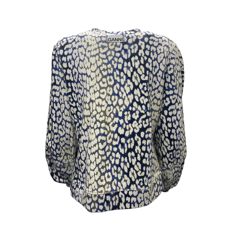 second-hand GANNI white and blue animal print cotton jumper