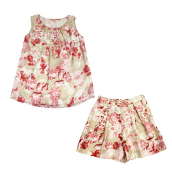 pre-owned GIAMBATTISTA VALLI ecru and raspberry silk set