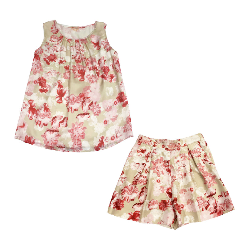 pre-owned GIAMBATTISTA VALLI ecru and raspberry silk set