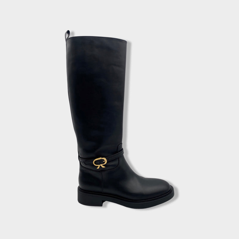 pre-owned GIANVITO ROSSI black Ribbon Cavalier leather boots | Size EU37 UK4