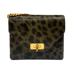 pre-owned GIVENCHY green and black animal print bag on a chain