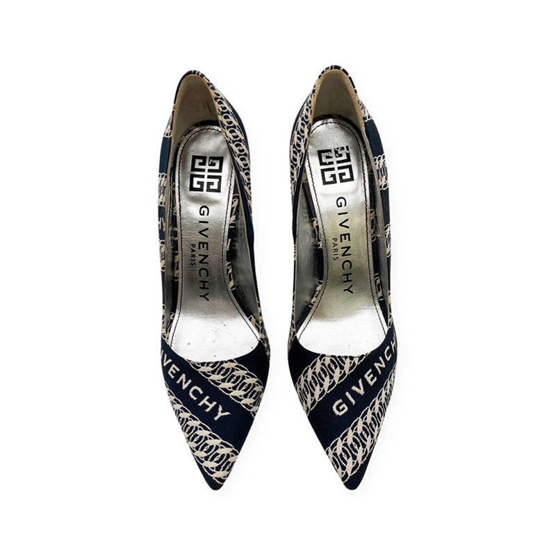 second-hand GIVENCHY navy print fabric heels