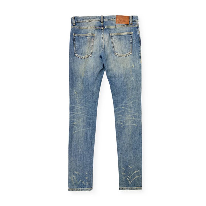 second-hand GUCCI blue distressed jeans