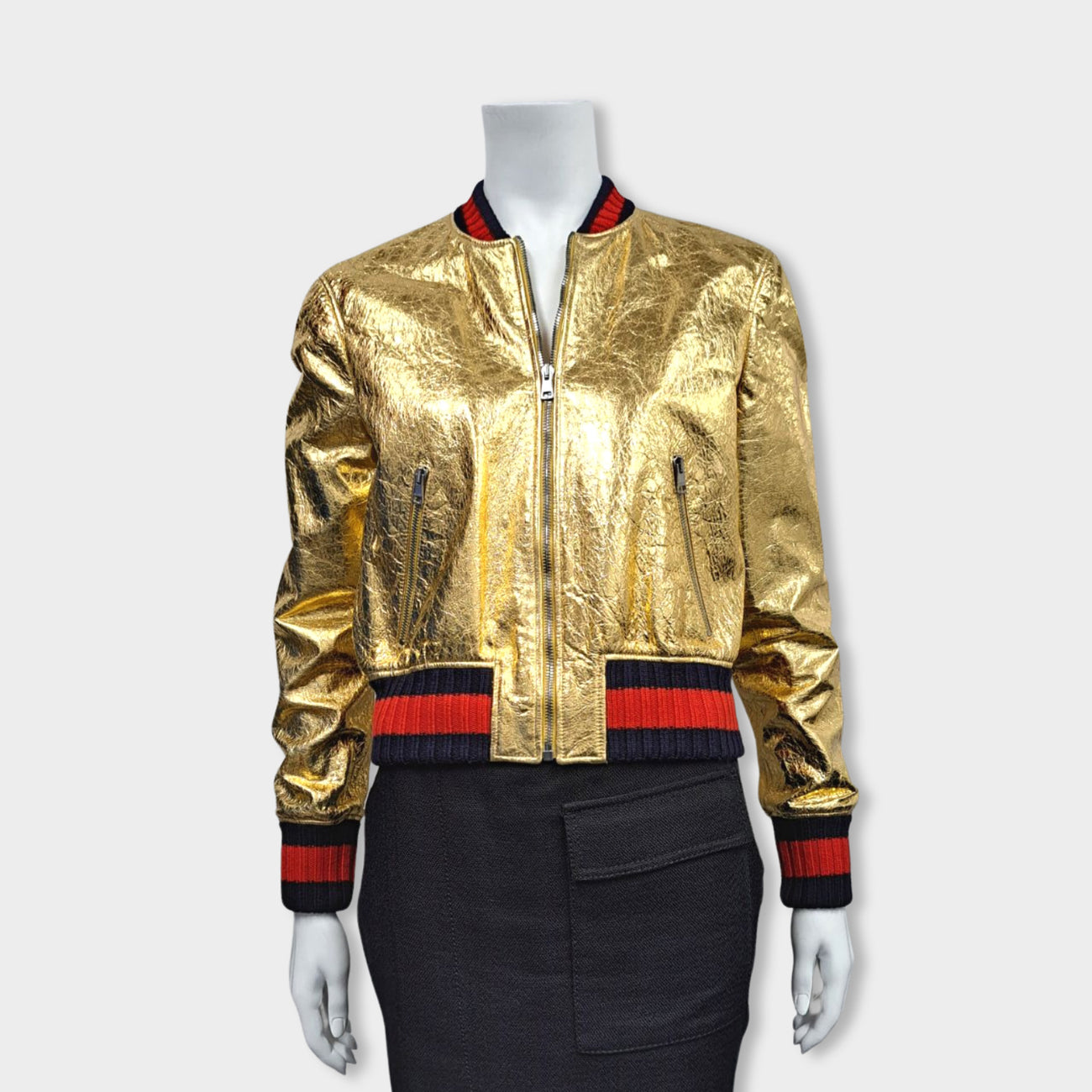 GUCCI gold lamb skin bomber jacket