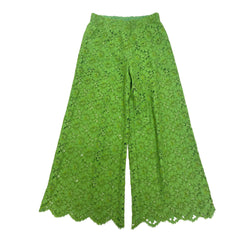 pre-owned GUCCI green lace viscose and silk trousers | Size IT42