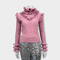 pre-owned GUCCI lilac wool jumper with frill details