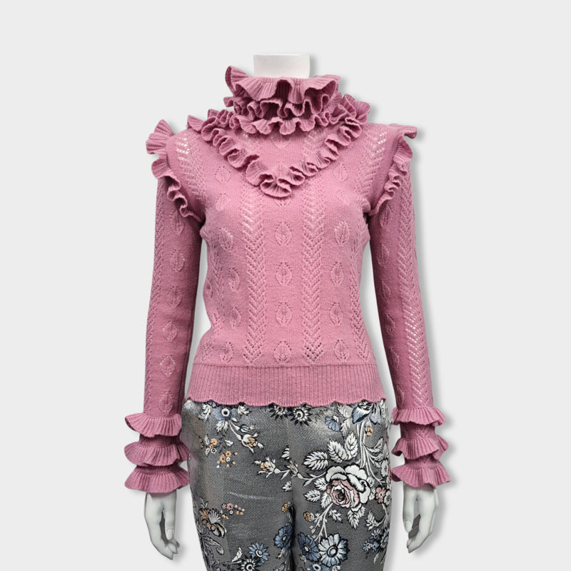 pre-owned GUCCI lilac wool jumper with frill details