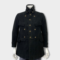 pre-owned GUCCI black velour coat with gold buttons | Size IT50
