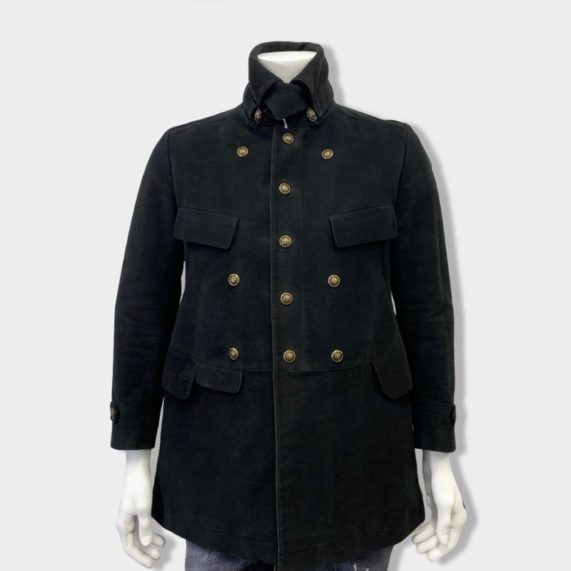 pre-owned GUCCI black velour coat with gold buttons | Size IT50