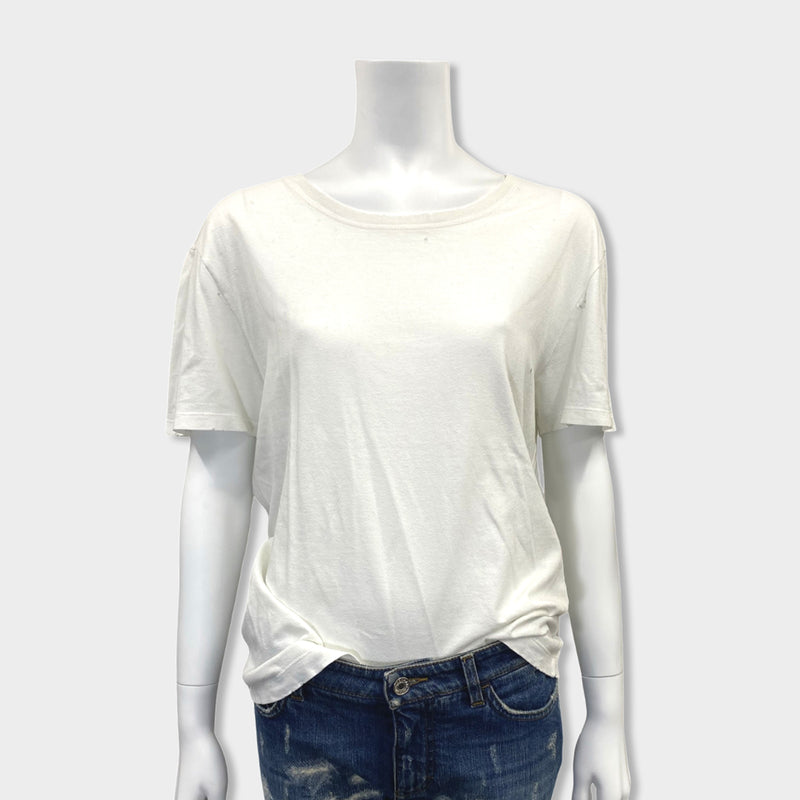 pre-owned GUCCI white distressed T-shirt