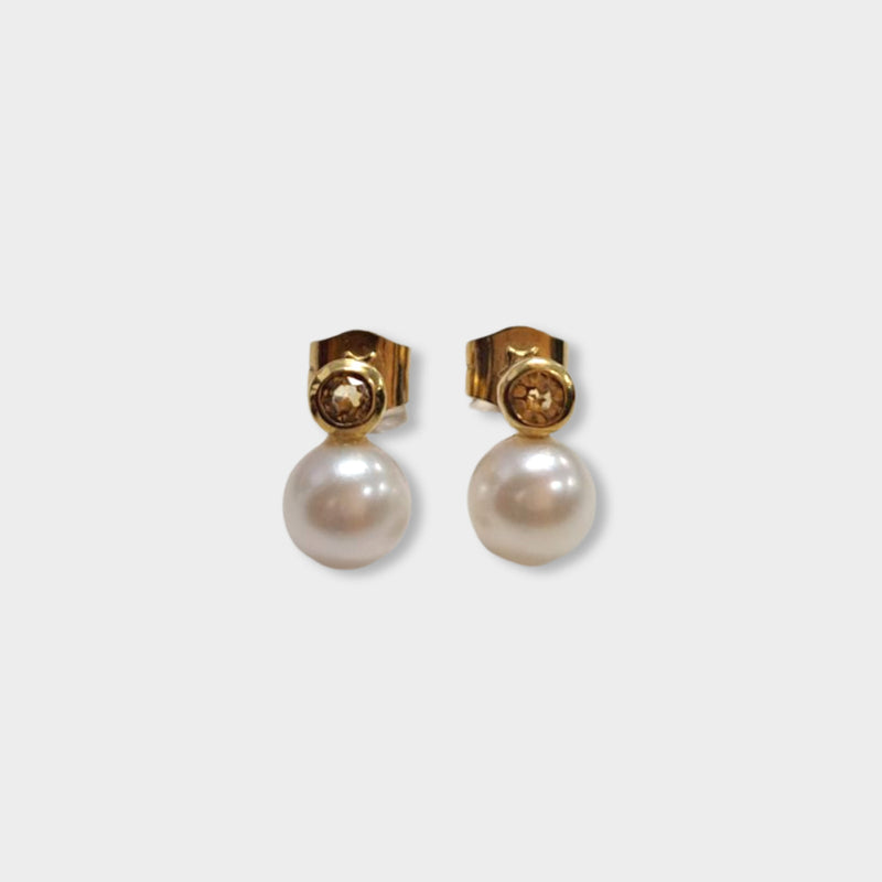 pre-owned H. STERN gold and pearl earrings with topaz stone