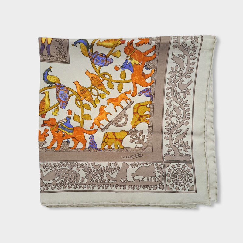 pre-owned HERMÈS silk multicolour print on beige scarf