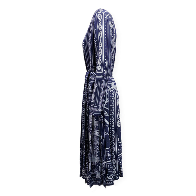 HERMÈS navy and blue print silk dress
