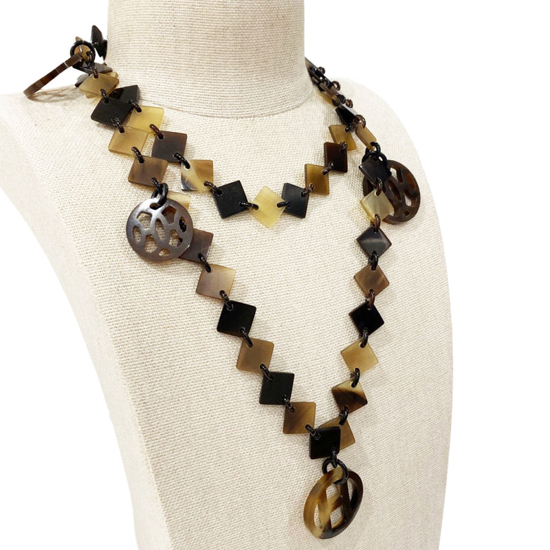 second-hand HERMÈS brown and beige horn necklace
