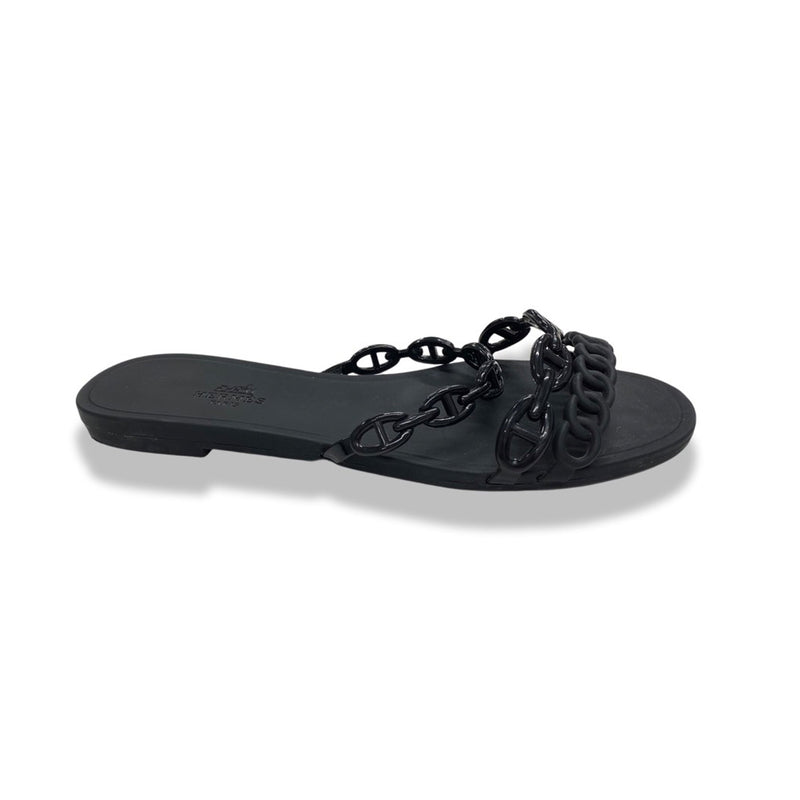 pre-loved HERMÈS black rubber chain sandals | Size 38
