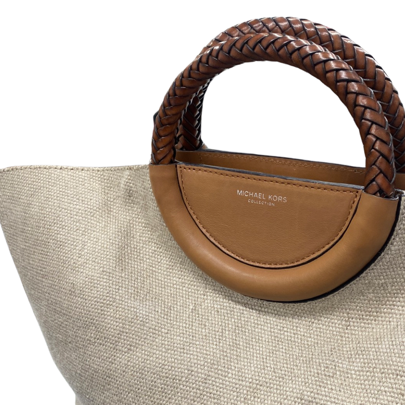 second-hand MICHAEL KORS brown and beige canvas handbag