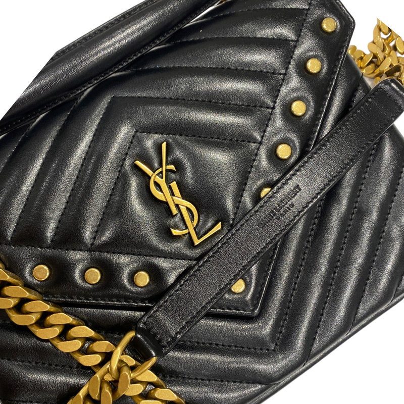 SAINT LAURENT black and gold studded envelope leather handbag