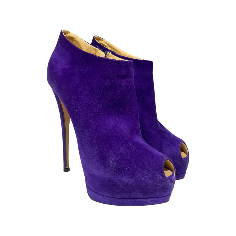 GIUSEPPE ZANOTTI purple suede open toe heels