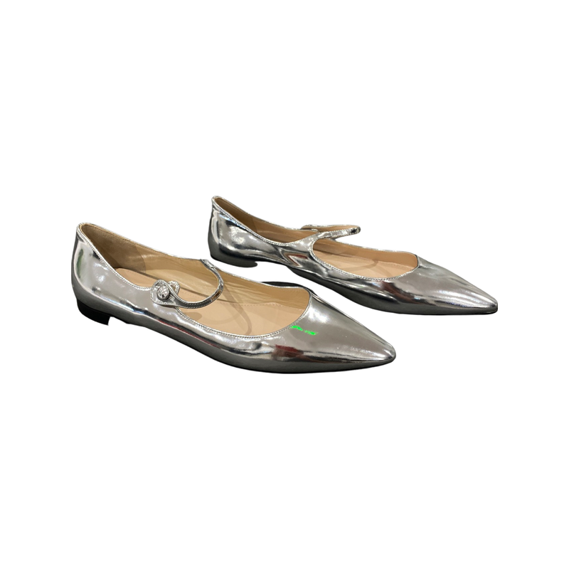 pre-owned Prada silver leather flats | Size 39.5