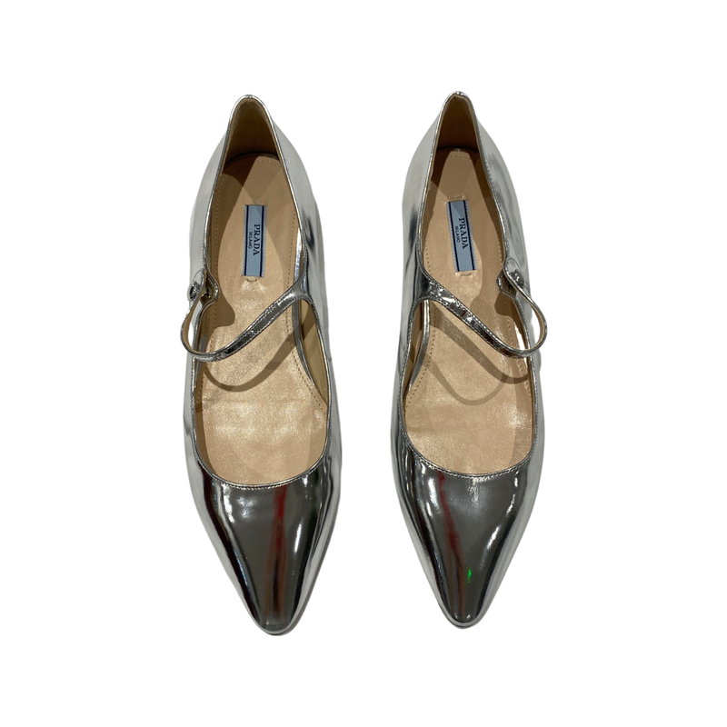 second-hand Prada silver leather flats | Size 39.5