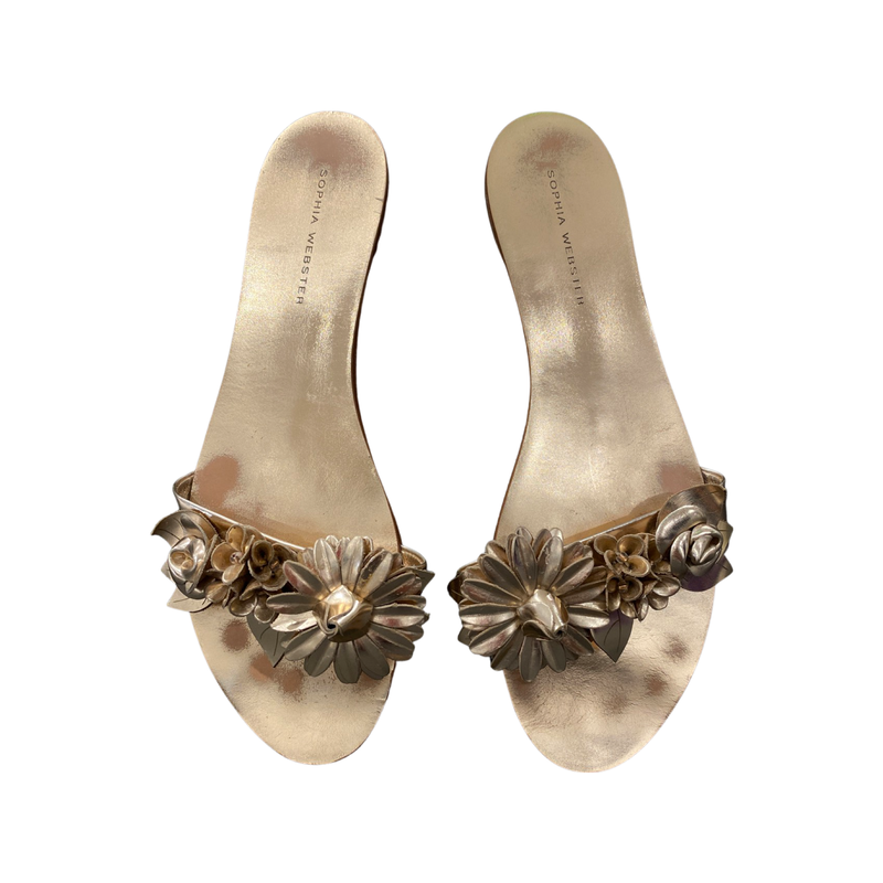 pre-loved SOPHIA WEBSTER rose gold leather flip flops | Size 40