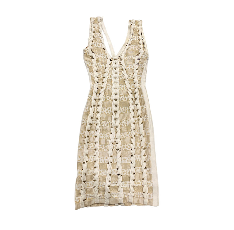 second-hand HERVE LEGER beige-ecru knitted dress | Size XS