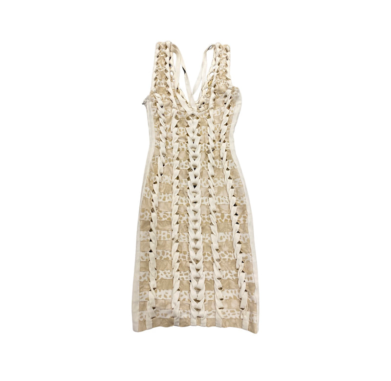 pre-loved HERVE LEGER beige-ecru knitted dress | Size XS