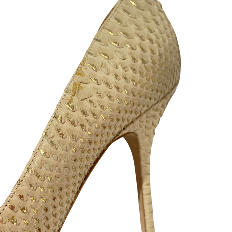 CHRISTIAN DIOR ecru-gold python leather heels