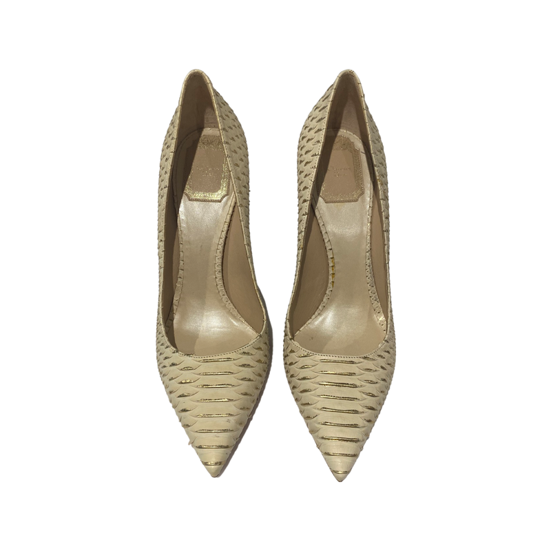 second-hand CHRISTIAN DIOR ecru-gold python leather heels | Size 39.5