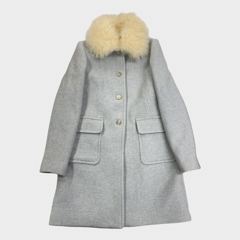 Bonpoint girl's baby blue wool coat with faux fur collar