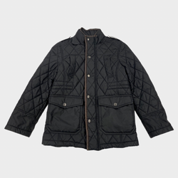 Burberry boy's navy quilted zipped jacket with leather finishings
