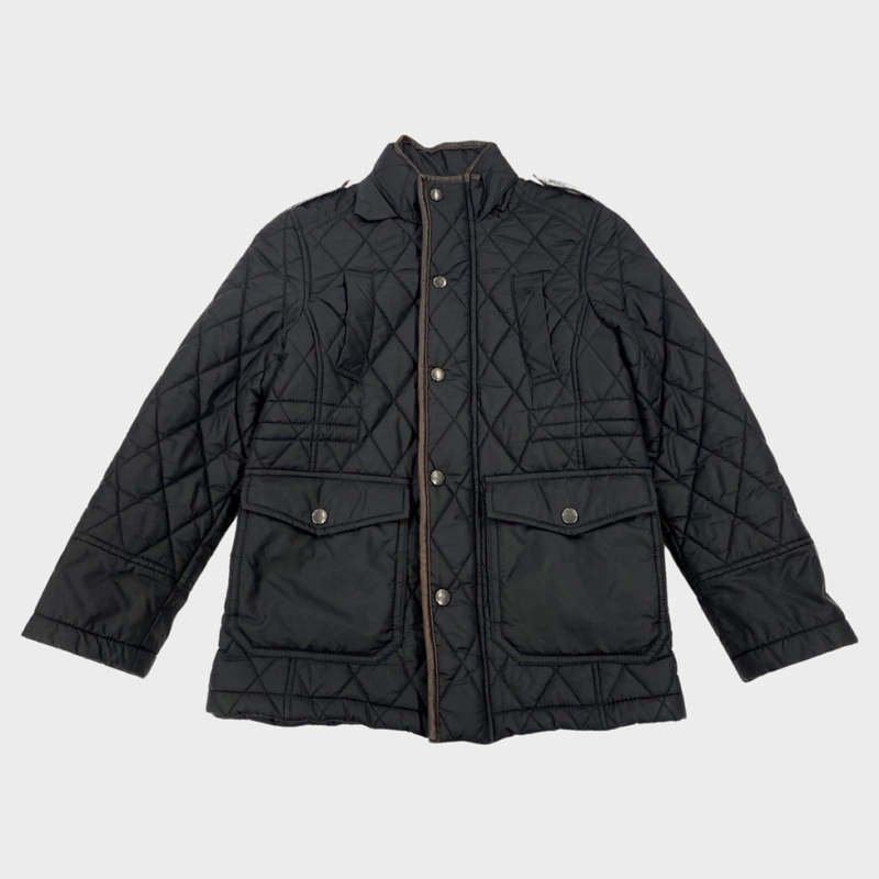 Burberry boy's navy quilted zipped jacket with leather finishings