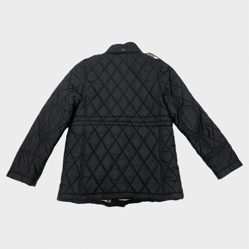 Burberry boy's navy quilted zipped jacket with leather finishings