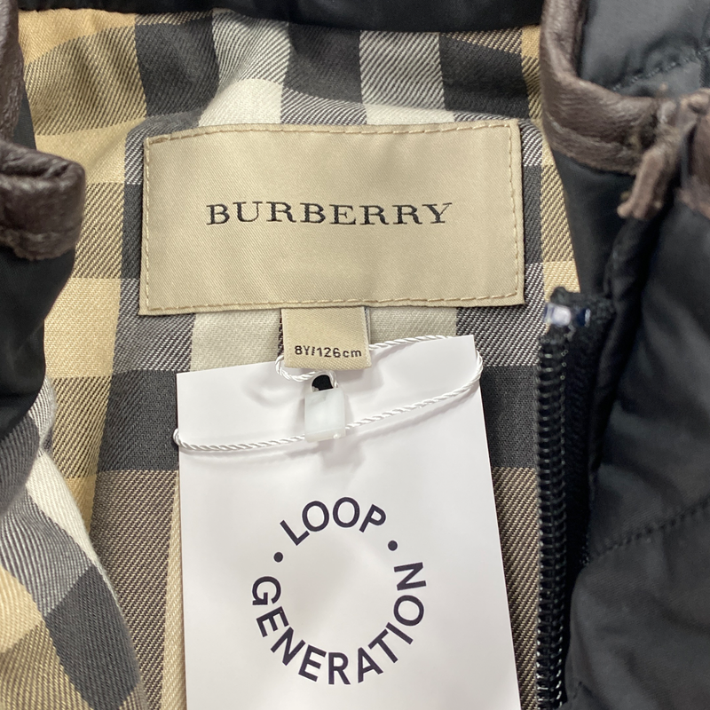 Burberry boy's navy quilted zipped jacket with leather finishings