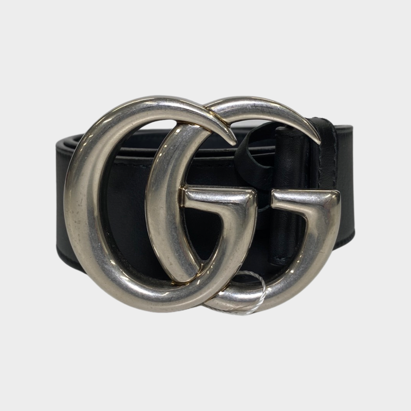 Gucci Women's Black Leather Belt With Metal GG Marmont