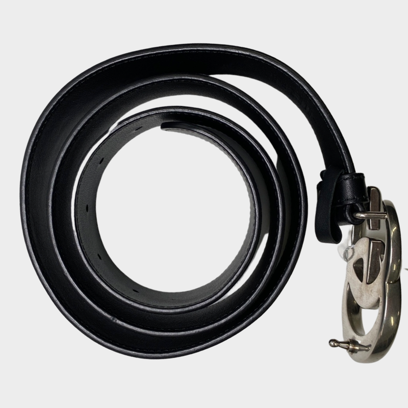Gucci Women's Black Leather Belt With Metal GG Marmont