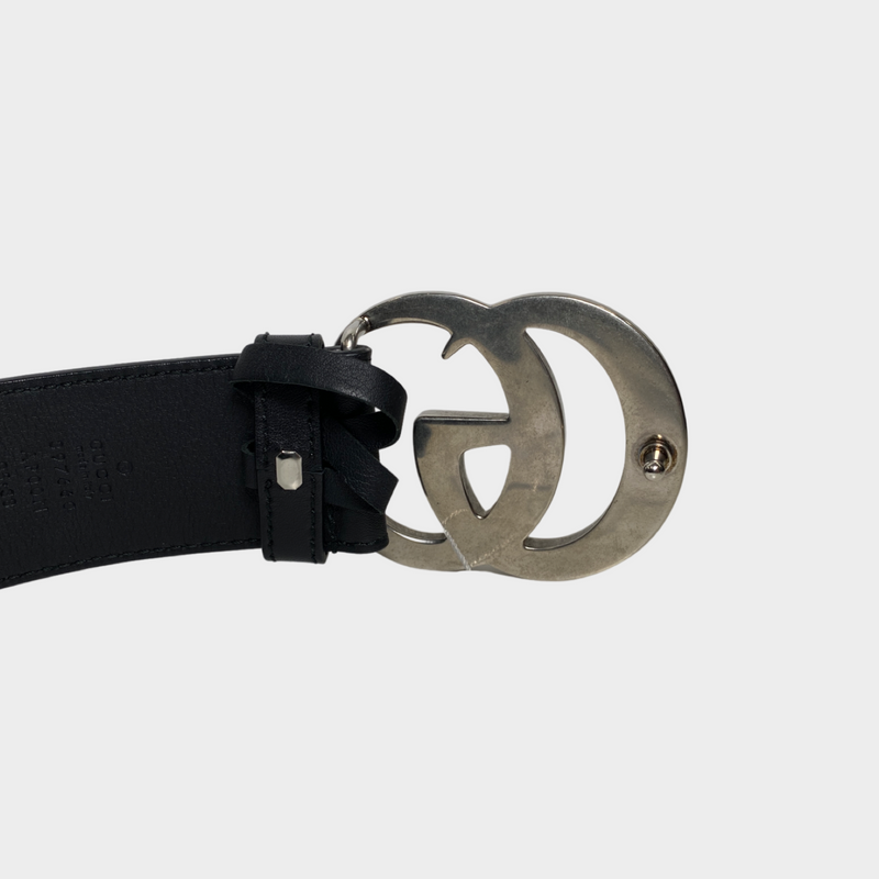 Gucci Women's Black Leather Belt With Metal GG Marmont