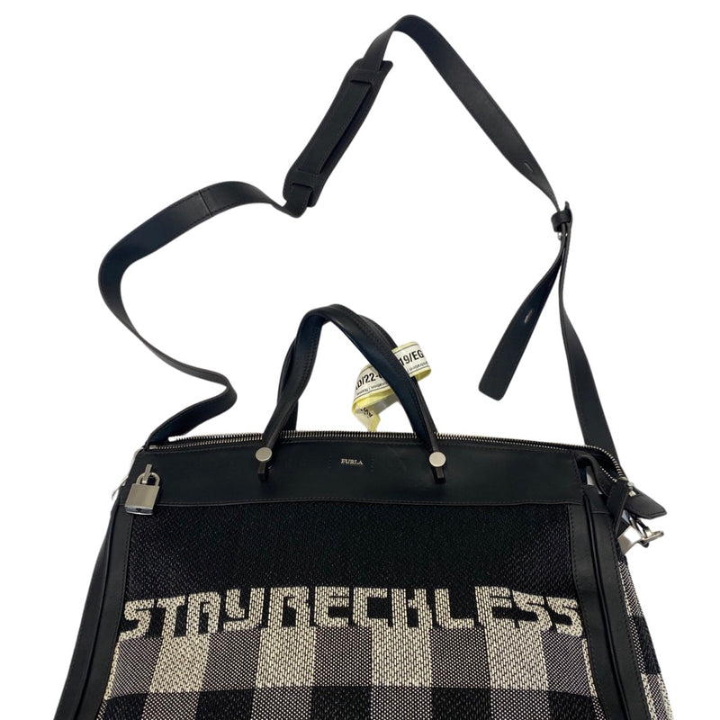 FURLA "Stay Reckless" black checked leather handbag