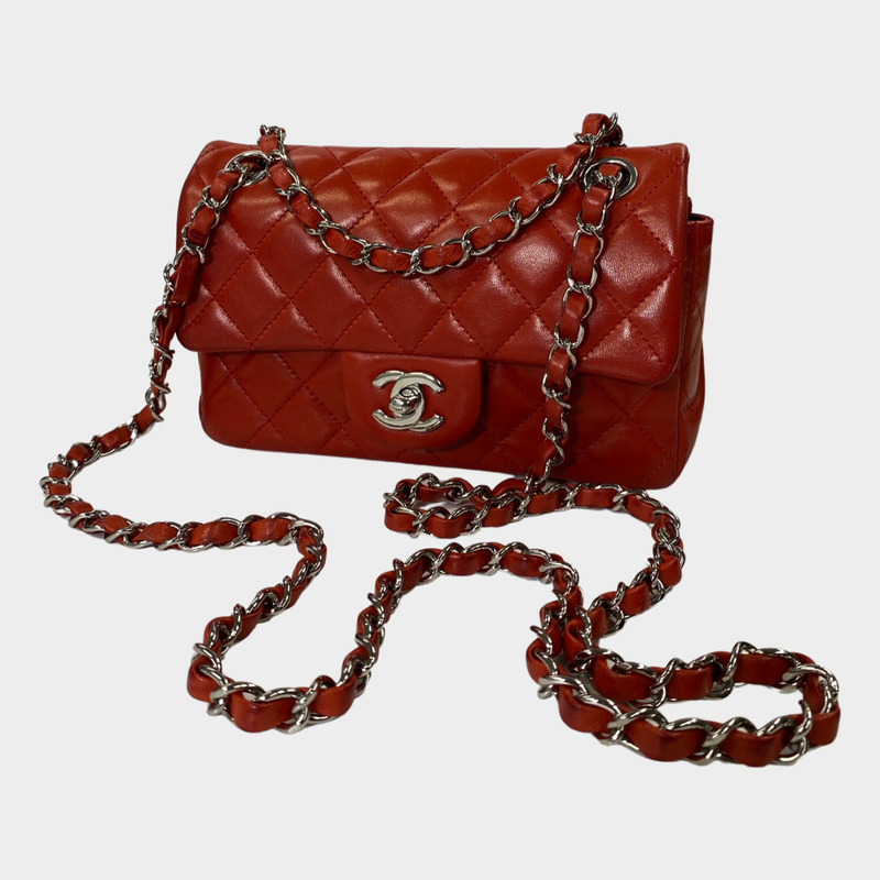 Chanel  Red Calfskin Leather Mini Rectangular Classic Flap Handbag