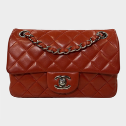 Chanel  Red Calfskin Leather Mini Rectangular Classic Flap Handbag