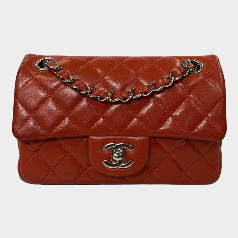 Chanel  Red Calfskin Leather Mini Rectangular Classic Flap Handbag