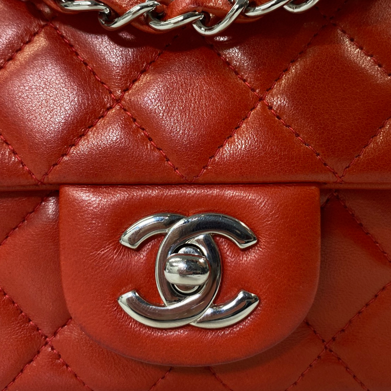Chanel  Red Calfskin Leather Mini Rectangular Classic Flap Handbag