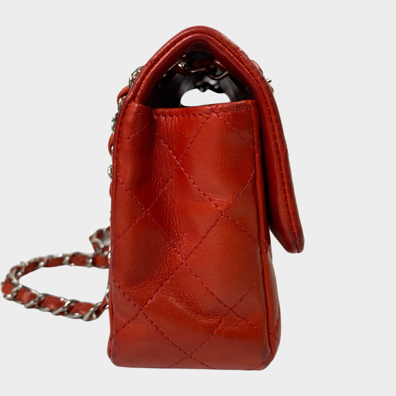 Chanel  Red Calfskin Leather Mini Rectangular Classic Flap Handbag