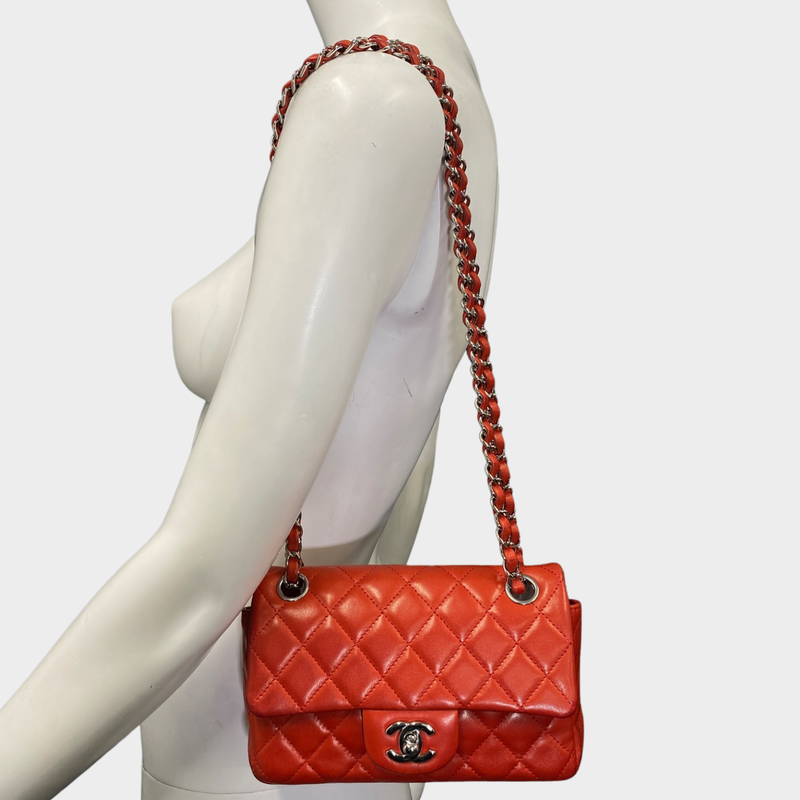 Chanel  Red Calfskin Leather Mini Rectangular Classic Flap Handbag
