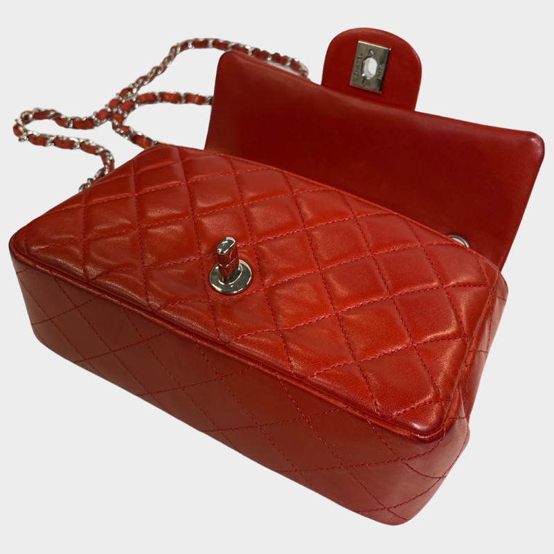 Chanel  Red Calfskin Leather Mini Rectangular Classic Flap Handbag
