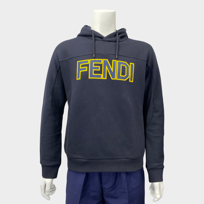 Fendi men's navy cotton logo hoodie