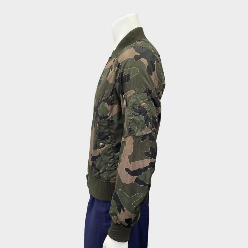Valentino Men's Green Camouflage Print Bomber Jacket